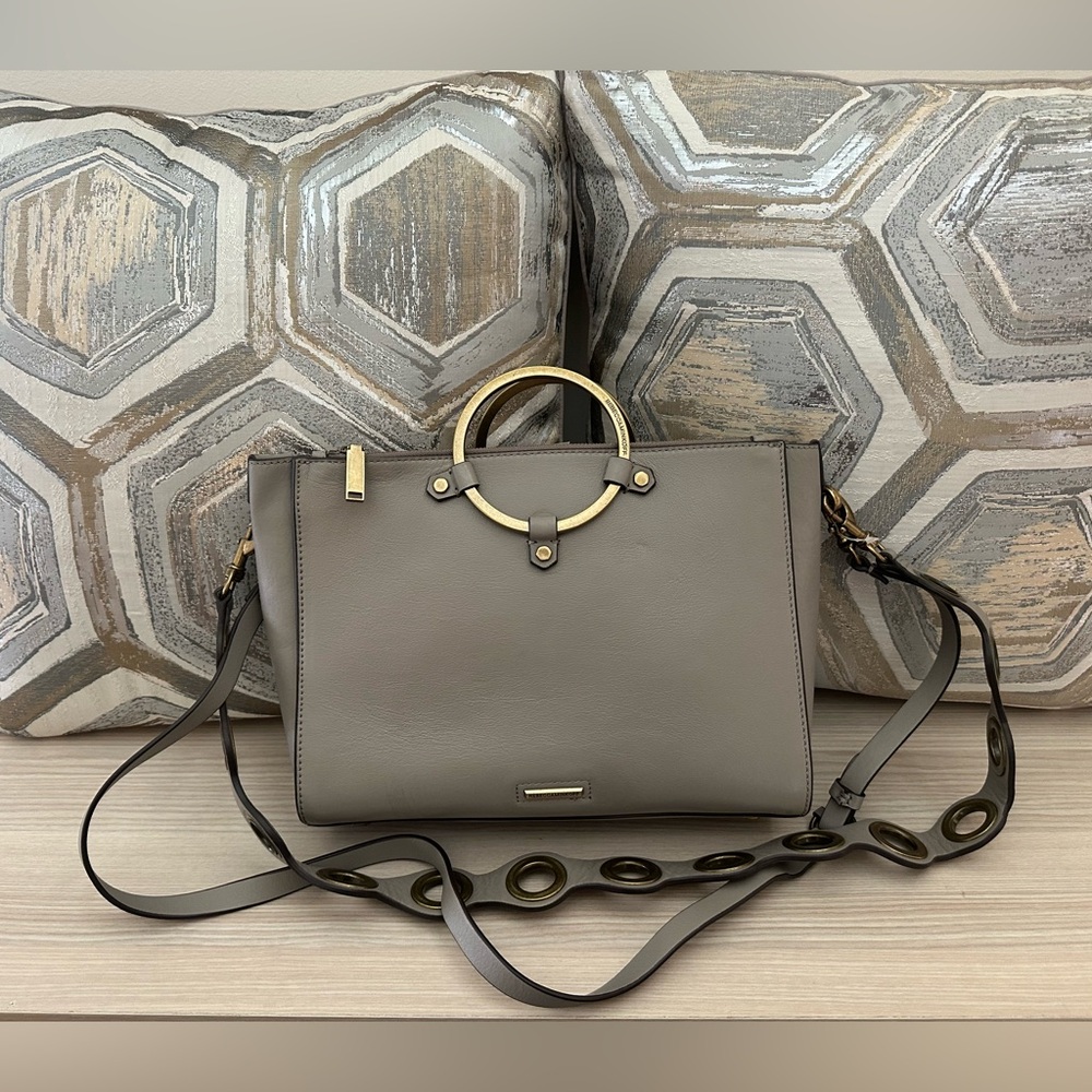 Rebecca Minkoff Gray taupe leather ring, satchel shoulder Crossbody bag